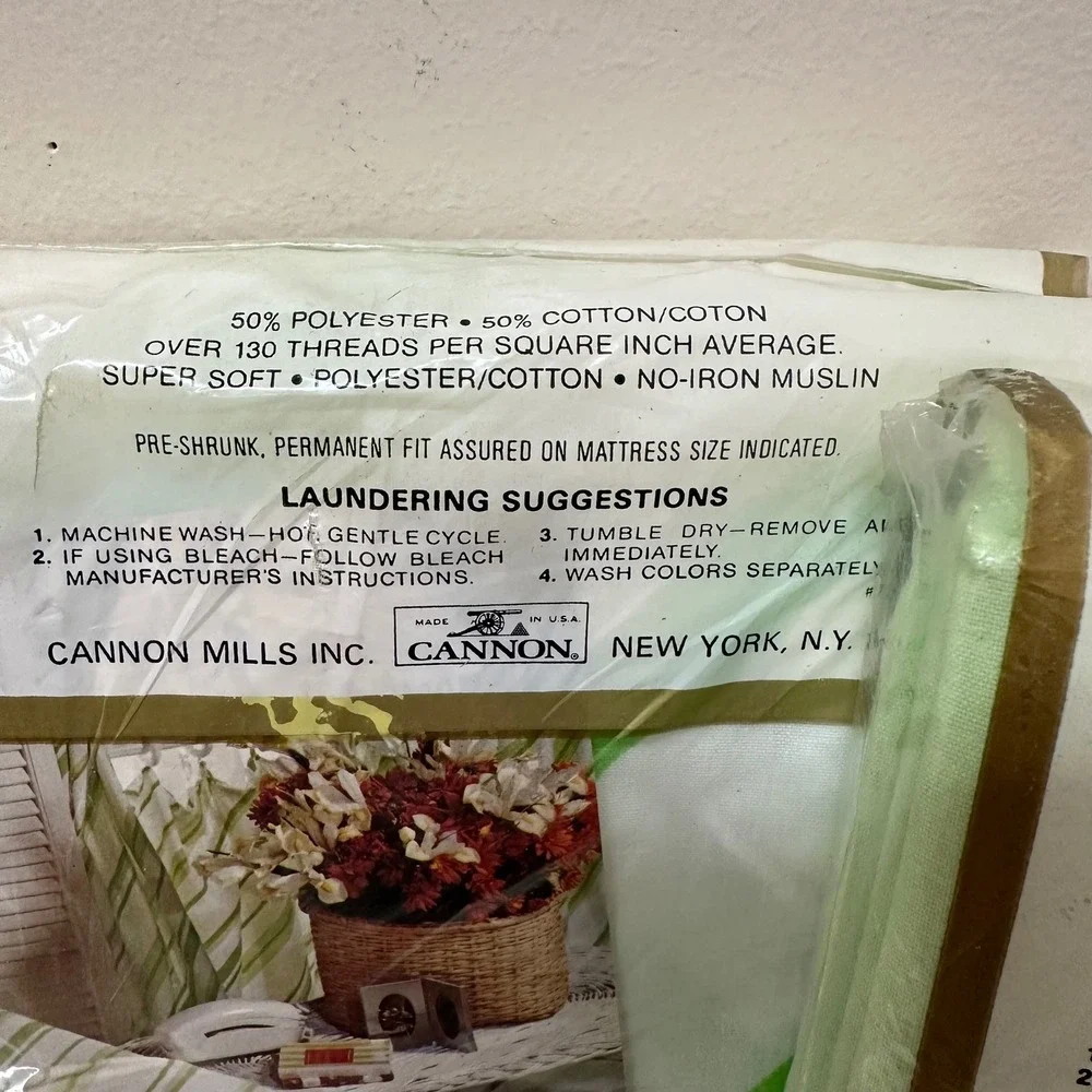 Vintage Cannon Monticello Queen Fitted Sheet & Pillowcases Montauk Stripe Green